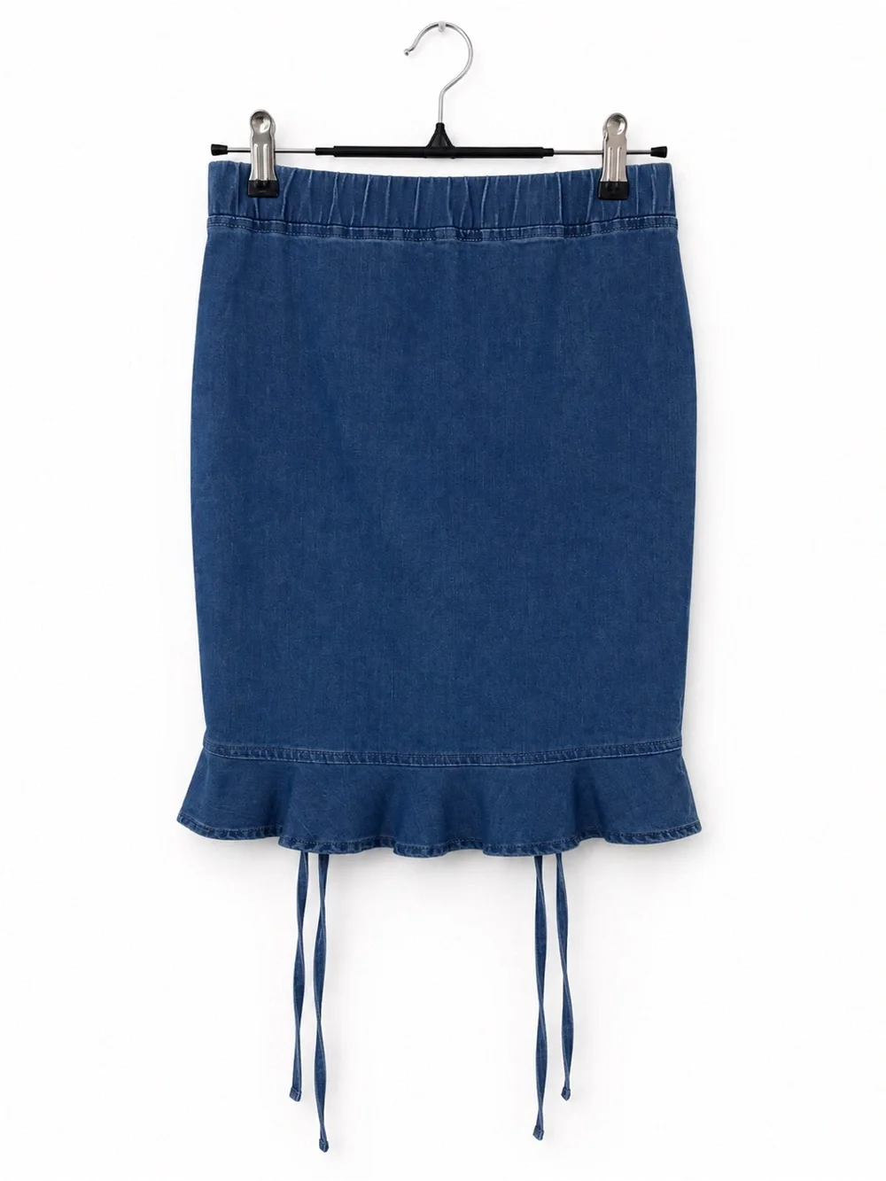Blue Ruched Denim Drawstring Skirt